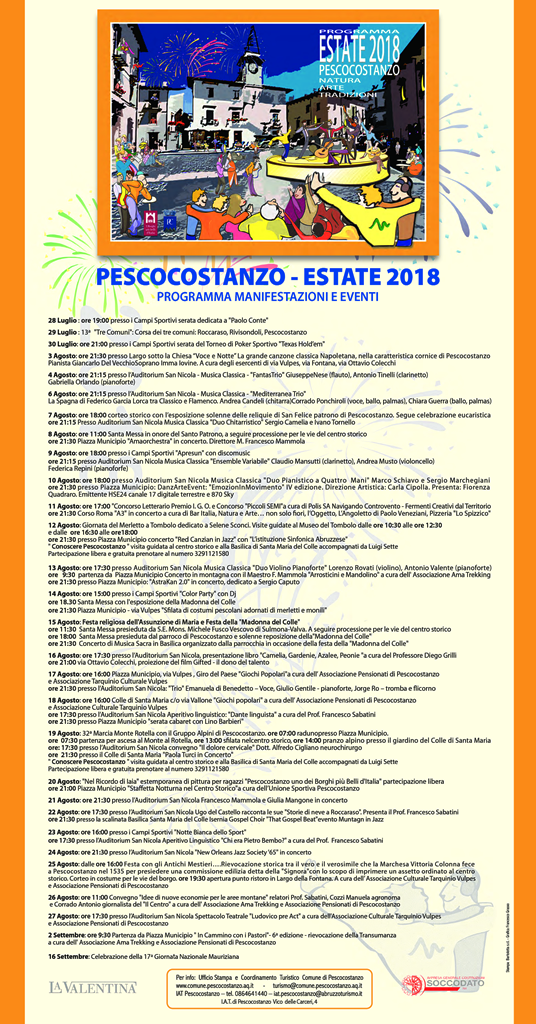 Estate 2018 a Pescocostanzo (AQ) - Il Programma 