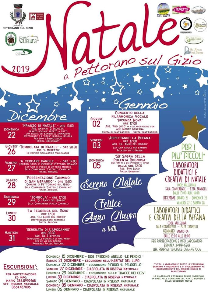 Eventi Natale 2019 a Pettorano sul Gizio (AQ)