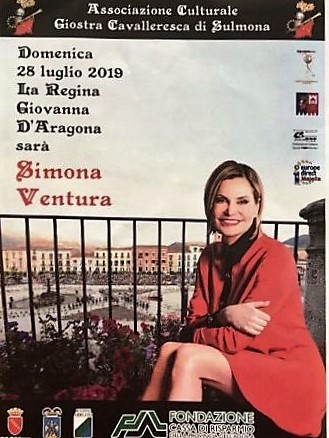 Sarà Simona Ventura a vestire i panni della Regina D'Aragona nella Giostra Cavalleresca di Sulmona 2019